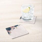 ピンク色のネイビーブルーの花の植物性結婚の スクエアペーパーコースター (インサイチュ)