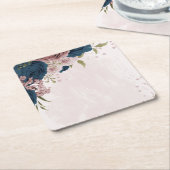 ピンク色のネイビーブルーの花の植物性結婚の スクエアペーパーコースター (アングル)