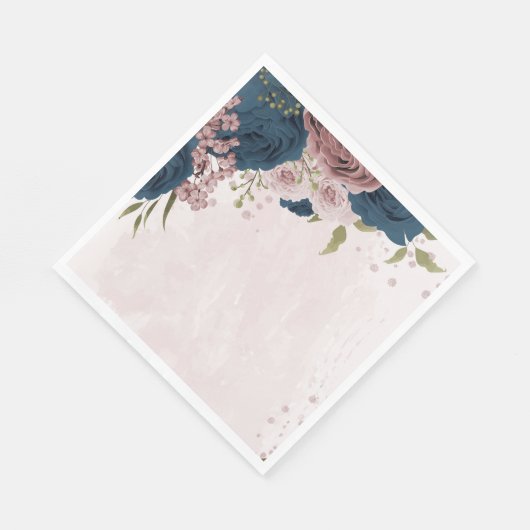 ピンク色のネイビーブルーの花の植物性結婚の スタンダードランチョンナプキン (角)