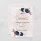 ピンク色のネイビーブルー結婚の花の詳細 エンクロージャーカード (正面/裏面)