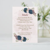 ピンク色のネイビーブルー結婚の花の詳細 エンクロージャーカード (スタンド正面)