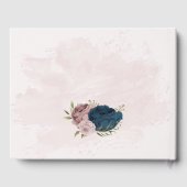 ピンク色のネイビーブルー結婚の花 ゲストブック (裏面)