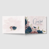 ピンク色のネイビーブルー結婚の花 ゲストブック (全面)