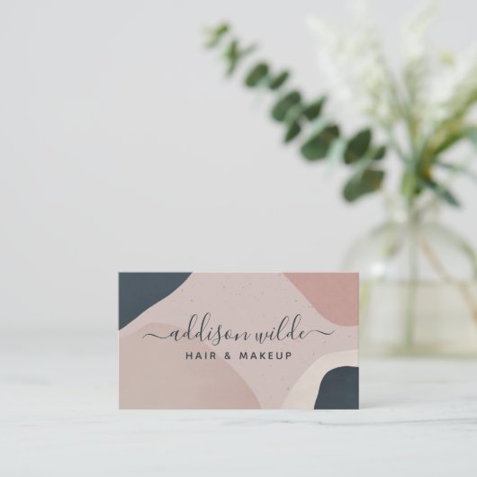 ピンク色のネイビーモダンル抽象芸術形状ニュートラル 名刺 (スタンド正面)