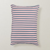 ピンク色のネイビー垂直ストライプパターン アクセントクッション (裏面(縦))