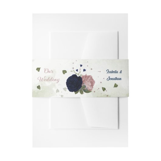 ピンク色のネイビー結婚花 招待状ベリーバンド (正面例)