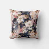 ピンク色のネイビー絵画抽象芸術の花柄 クッション (正面)