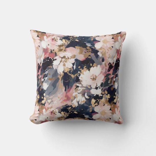 ピンク色のネイビー絵画抽象芸術の花柄 クッション (正面)