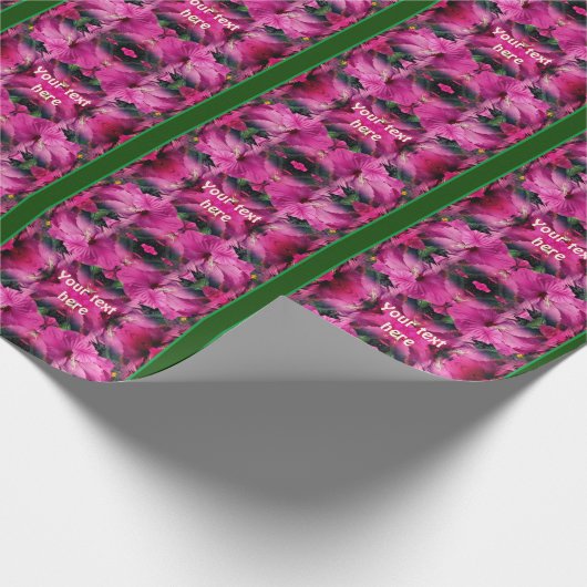 ピンク色のハイビスカスの花が増パーソナライズされた加 ラッピングペーパー (角)