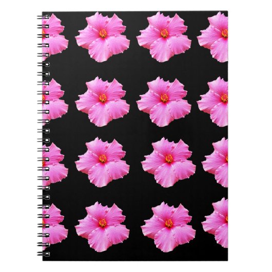 ピンク色のハイビスカスの花が黒い上に、_ ノートブック (正面)