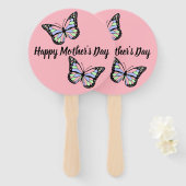 ピンク色のハッピーマザーの日に蝶 ハンドファン (正面&裏面)