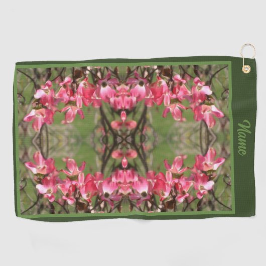 ピンク色のハナミズキ絵画の花パーソナライズされた咲き ゴルフタオル (横)