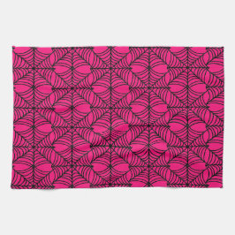 ピンク色のハロウィーンスパイダーウェブ キッチンタオル