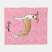 ピンク色のハートでイタリアンのFawnとWhite Greyhound フリースブランケット (正面(横))