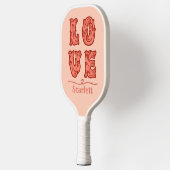 ピンク色のハートと名前 ピックルボールラケット (左)