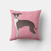 ピンク色のハートにシイタリアンールと白のグレイハウンド クッション (裏面)