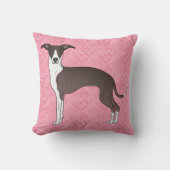 ピンク色のハートにシイタリアンールと白のグレイハウンド クッション (正面)