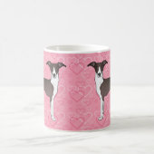 ピンク色のハートにシイタリアンールと白のグレイハウンド コーヒーマグカップ (中央)