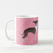 ピンク色のハートにシイタリアンールと白のグレイハウンド コーヒーマグカップ (左)