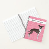 ピンク色のハートにシイタリアンールと白のグレイハウンド ノートブック (内部)