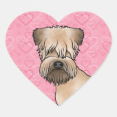 ピンク色のハートにソフトコートのホイアテンテリアの頭 ハートシール (正面)