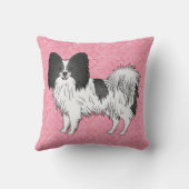 ピンク色のハートに白黒パピヨンかわいい犬 クッション (裏面)