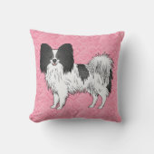 ピンク色のハートに白黒パピヨンかわいい犬 クッション (正面)