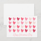 ピンク色のハートハッピーバレンタインデーカード (正面/裏面)