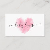 ピンク色のハートブラシストローク(署名付き) 名刺 (正面)