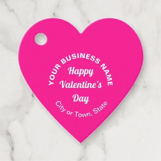 ピンク色のハート図形にバレンタインの挨拶 フェイバータグ (正面)