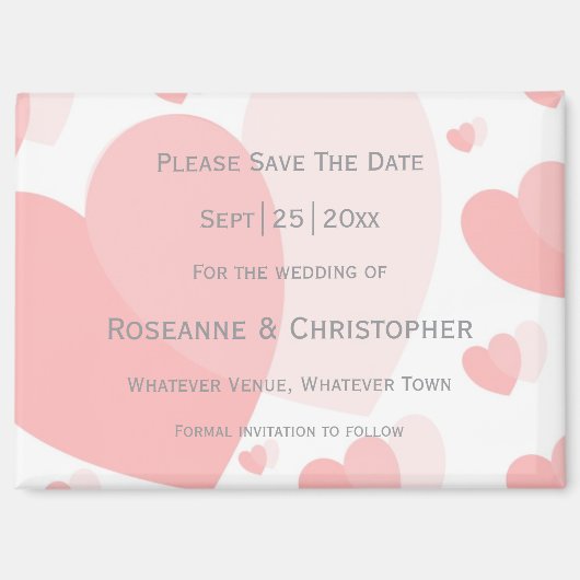 ピンク色のハート結婚デザイン マグネット (正面)