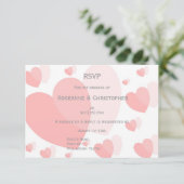 ピンク色のハート結婚デザイン 出欠カード (スタンド正面)