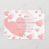 ピンク色のハート結婚デザイン 出欠カード (正面/裏面)