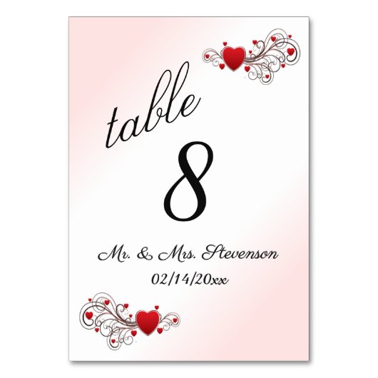 ピンク色のハート表の番号 テーブルナンバー (正面)