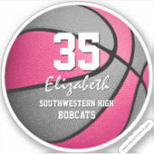 ピンク色のバスケットボールのチームの色の女の子スポーツ シール (正面)