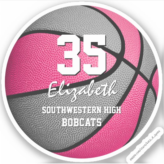 ピンク色のバスケットボールのチームの色の女の子スポーツ シール (正面)