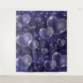 ピンク色のバブルハートガーリーかわいい90の背景 タペストリー (正面)