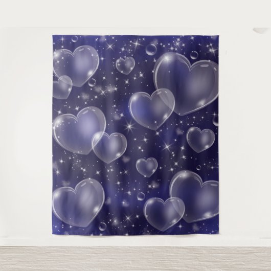 ピンク色のバブルハートガーリーかわいい90の背景 タペストリー (正面)