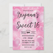 ピンク色のバブルハートガーリーキュート90の誕生日パーティー 招待状 (正面)