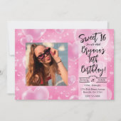 ピンク色のバブルハートガーリーキュート90の誕生日パーティー 招待状 (正面)