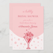ピンク色のバブル：エレガンスかわいらしおもしろいブライダルシャワー 招待状 (正面/裏面)