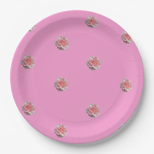 ピンク色のバラがピンク ペーパープレート (正面)