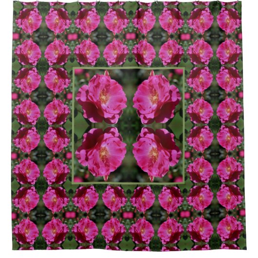 ピンク色のバラがフル開花抽象芸術パターン シャワーカーテン (正面)