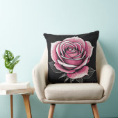 ピンク色のバラが黒 クッション (椅子)
