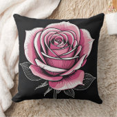 ピンク色のバラが黒 クッション (ブランケット)