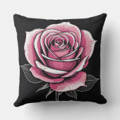 ピンク色のバラが黒 クッション (裏面)