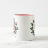 ピンク色のバラとピンクのアクセントのマグカップ ツートーンマグカップ (中央)