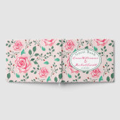 ピンク色のバラと葉のパターン | 結婚s ゲストブック (全面)