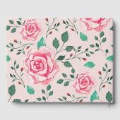 ピンク色のバラと葉のパターン | 結婚s ゲストブック (裏面)