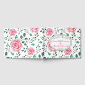 ピンク色のバラと葉のパターン | 結婚s ゲストブック (全面)